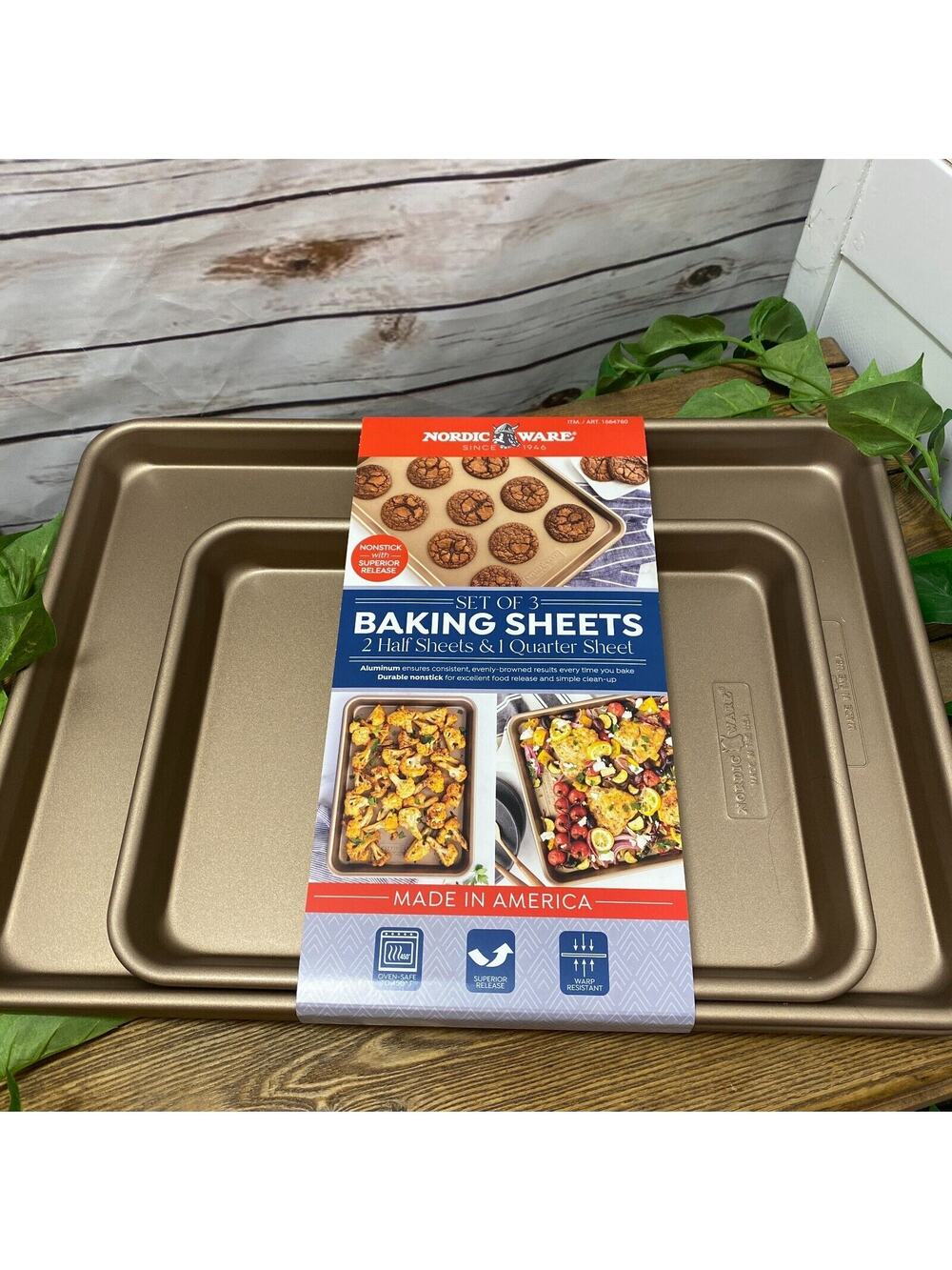 3 Nordic Ware Gold Baking Sheets Trays Half Quarter Cookie Aluminum Non Stick